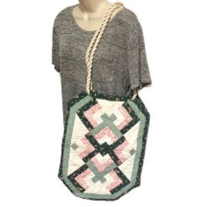 Granny Core Quilted Tote Bag  Large Patchwork Boho Bohemian Purse 18 x 14 inches